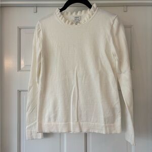 J Crew teddie sweater
100% cotton
Cream
Ruffle neck
Xs